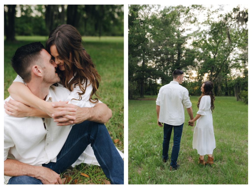 Two images of a couple in Washington Park