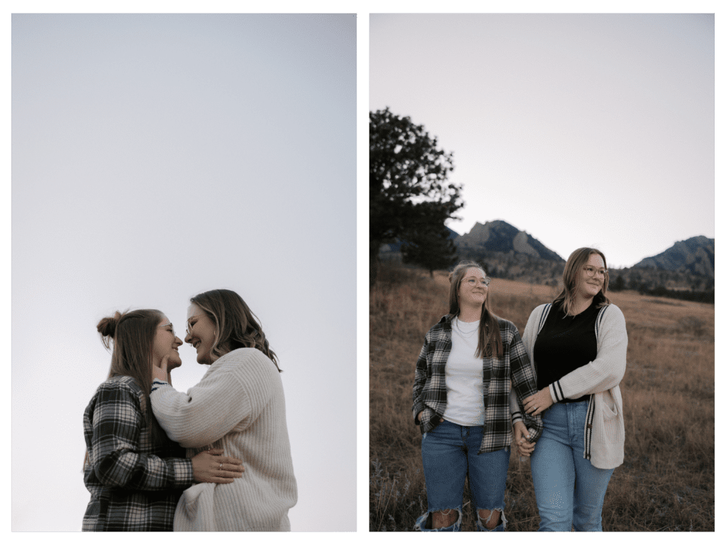 Two images of a couple in the fields of Colorado