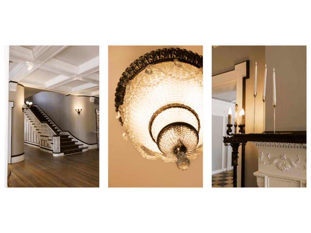 Three images pictured of the staircase and details from the Grant-Humphrey's Mansion